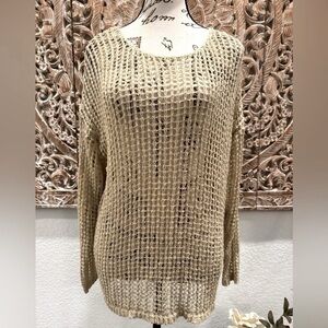 Umgee Super Soft Open Knit Tan Sweater Shirt Top size S